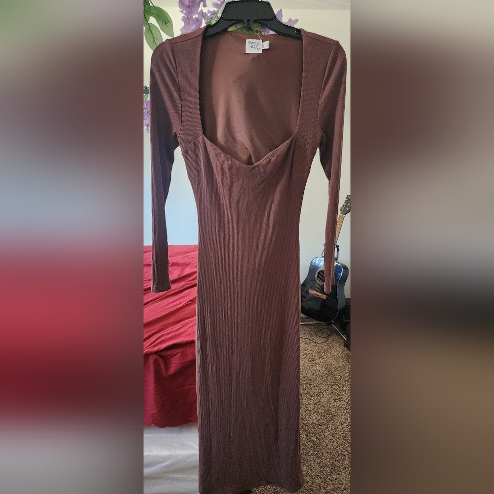 Princess Polly Nolan Chocolate Brown Long Sleeve Midi Dress Bodycon - Picture 3 of 10